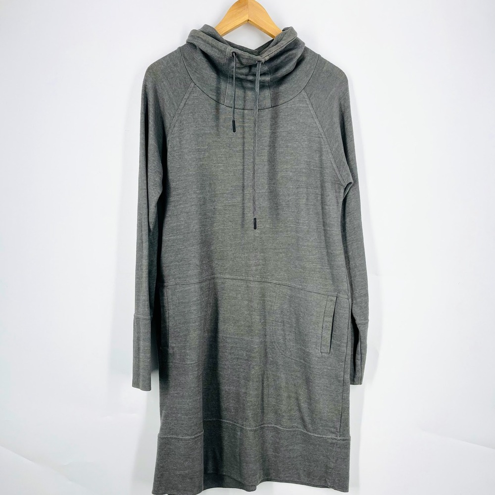 Prana Womens Funnel Neck Tunic Dress Heathered Grey Long Sleeve‎ Pockets XL